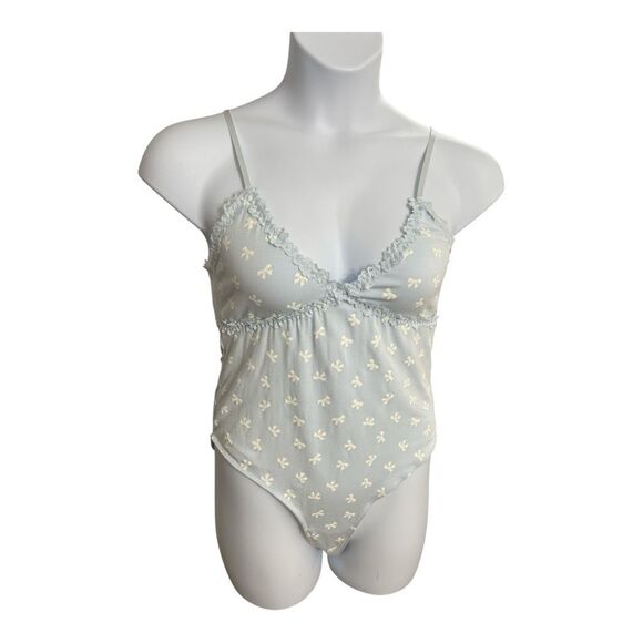 Forever 21 Blue Bodysuit Size XL Ribbon Lace-Trim Sleeveless Adjustable Straps - Picture 1 of 12